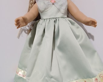 18" American Made Girl Doll Clothes Green Sparkle Princess Ribbon Doll Dress Fits 18 inch dolls