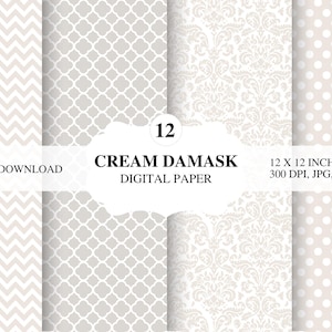 Damask Digital Paper | Paper Textures | Paper Digital Backdrop | White and beige Paper Texture | Digital Scrapbook Paper Clipart
