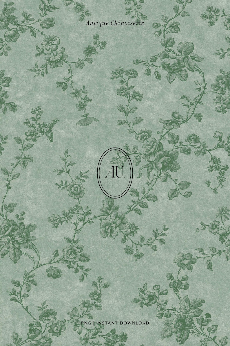 French Toile Vintage Backgrounds, Green Chinoiserie Antique Textured ...