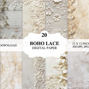 Carta Digitale Pizzo Boho Elegante per Matrimonio | 20 Fogli PNG Stampabili | carta per inviti nozze, carta regalo, scrapbooking
