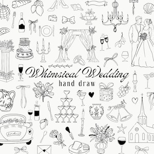 Hand Drawn Whimsical Wedding SVG Clipart Bundle of Illustrations, Icons for Wedding Invitations and Templates, Doodles, Menu, Bridal Invites