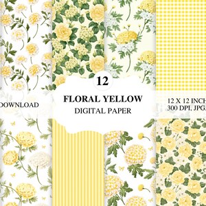 Carta Digitale Fiori Gialli | Cute Floral Yellow Digital Paper | Scrapbooking, Inviti Matrimonio, Packaging, Carta Regalo, Crafting