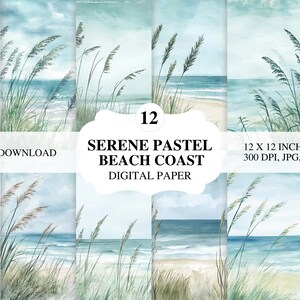 Clipart spiaggia acquerello, carta digitale stampabile costiera, illustrazioni estive mare pastello, carta scrapbooking, inviti matrimonio