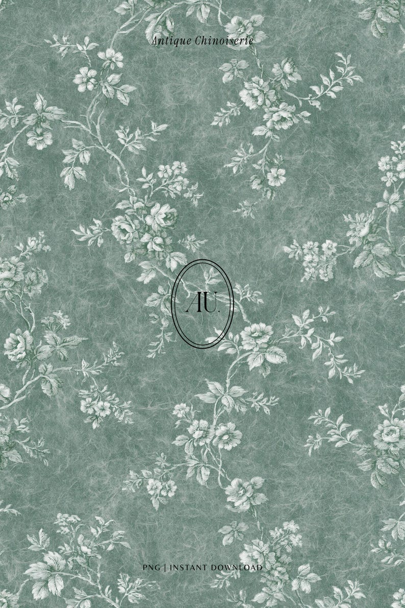 French Toile Vintage Backgrounds, Green Chinoiserie Antique Textured ...
