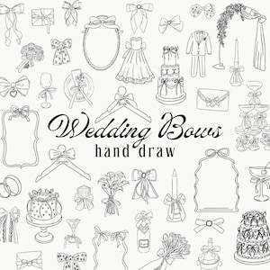 Whimsical Wedding SVG Clipart Bundle with Illustrations, Icons, Doodles for Wedding Invitations, Menu, Bridal Invites, Wavy Squiggle Borders