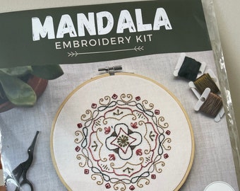 Mandala Embroidery Kit - Hoop Embroidery Beginner Kit - 7" Hoop Kit