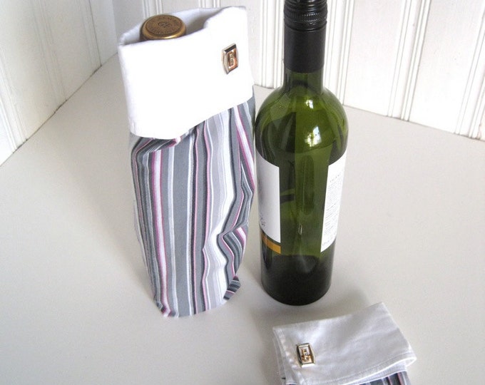 Liquor Bottle Gift Bag Upcycled Shirt With Cuff Links Etsy