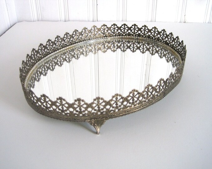 Mirror Tray Mirrored Vanity Tray French Filigree Oval Etsy