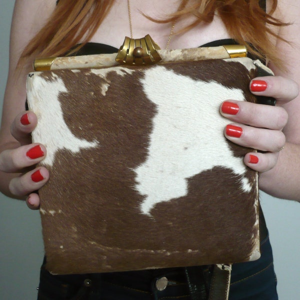 SALE Vintage Cow Hide Leather Skin Purse