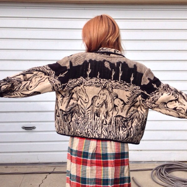 1980s Novelty Print Tapestry Horse Jacket - Medium