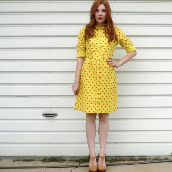 Polka Dot Peter Pan Collar Yellow Dress - Small