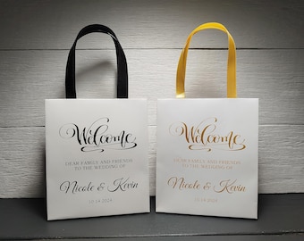 30 Bolsas de bienvenida para el día de la boda, bolsa de regalo con asas de cinta de raso