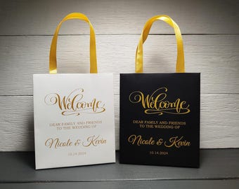 20 Bolsas de Bienvenida para el Día de la Boda, Bolsas de Regalo con asas de cinta de raso