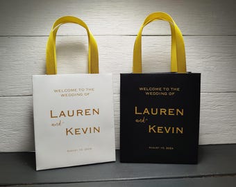 25 Personalized Wedding Favor Bags, Welcome Gift Bag with satin ribbon handles