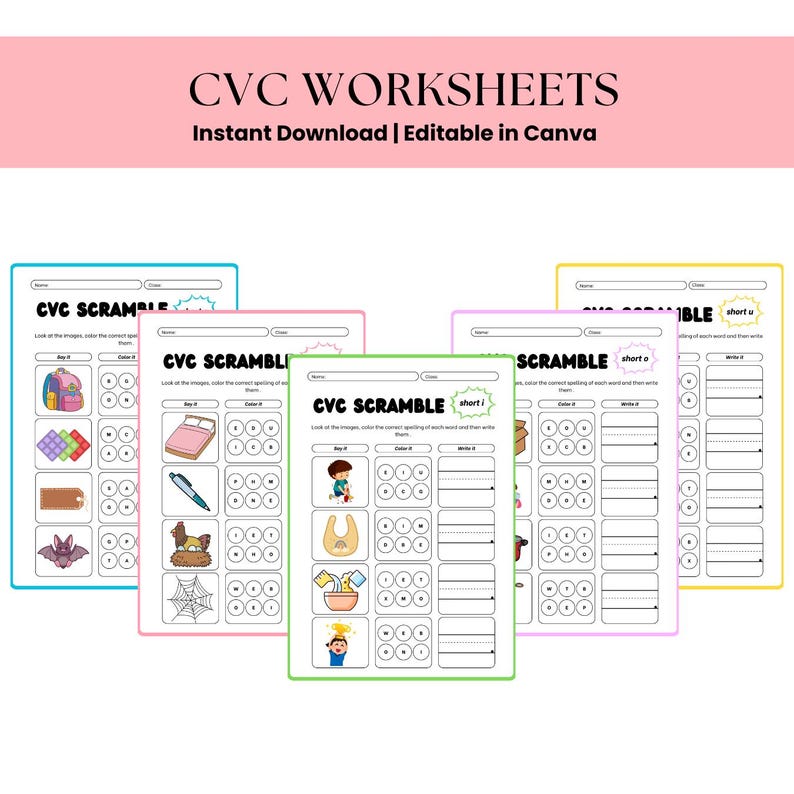 Example Kids Cvs Printable CVC Worksheets for Boosting Early Literacy in Kids - Etsy ...