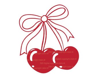 Heart Cherry Bow SVG, Preppy Red Bow, Cherries, Red Coquette Aesthetic, Girly, valentine day svg, cherry, bow, heart svg, cut file, Cricut,