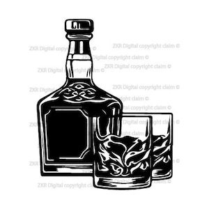 Whiskey Bottle SVG, Whiskey with glass svg, Whiskey Svg, Wiskey Png, Alcohol svg, Wiskey Clipart, whisky silhouette, whisky, Wiskey cut file