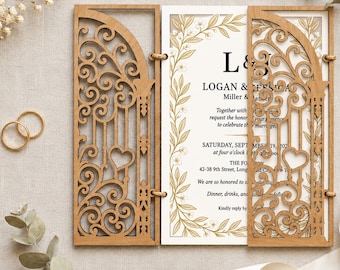 Laser cut wedding Invitation SVG | wooden gate wedding invitation template | wedding card | instant download