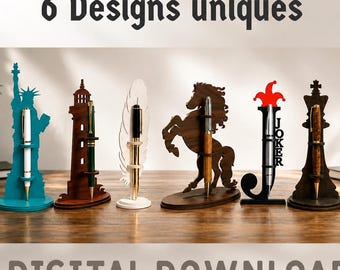 6 wooden pen holder svg bundle, laser cut files, dxf svg ai eps pdf, desk organizer, Glowforge, xTool, LightBurn