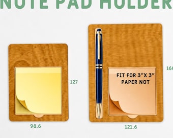 Sticky Note Holder SVG, 3x3 Note Pad Holder Laser Cut File, Wooden Desk Organizer, Pen Holder DXF