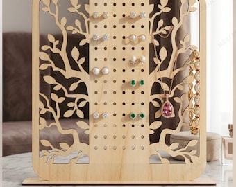 Laser-Cut Wooden Tree of Life Jewelry Organizer | Earring Display Stand | Decorative Jewelry Storage | SVG DXF AI E File