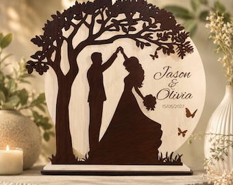 Personalized Wooden Wedding Sign, Custom Couple Name Decor, Laser Cut Bride and Groom, Anniversary Gift, Rustic Wedding Keepsake