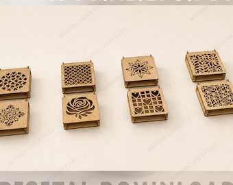 Laser Cut Hinged Lid Box Bundle, 8 Decorative Pattern Designs, SVG DXF Files, Wooden Gift Box Digital Download