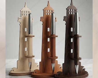 Lighthouse pen holder Laser Cut File | wooden desk organizer SVG | Nautical Lighthouse Pen Stand | CNC Laser Cut Template