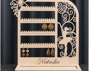 Ballerina Earring Organizer SVG, Floral Jewelry Display, Laser Cut File for 3 mm Wood
