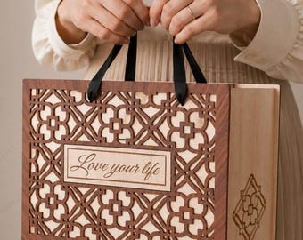 SVG DXF Gift Box for Laser Cutting, Mandorle Wooden Gift Bag, Laser Plan Jewelry Box, Glowforge Digital File
