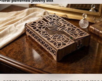 laser cut jewelry, box svg dxf floral pink, wooden keepsake box
