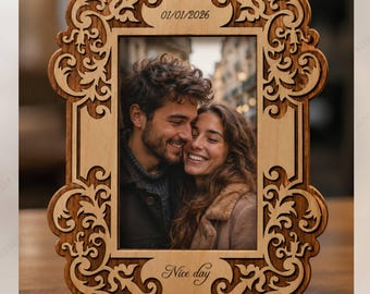 Vintage Photo Frame SVG | Laser Cut Wooden Picture Frame DXF | 3mm Plywood CNC Template | Decorative Frame File | Instant Download