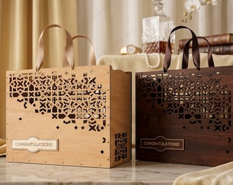 Scatola regalo tagliata al laser SVG | Sacchetto regalo in legno DXF | Modello di scatola regalo geometrica | File per taglio laser CNC | Download digitale di scatola regalo per matrimonio