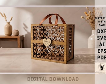 Caja de regalo de madera cortada con láser 3D, caja de regalo personalizada con diseño SVG, cesta de almacenamiento de madera con diseño SVG