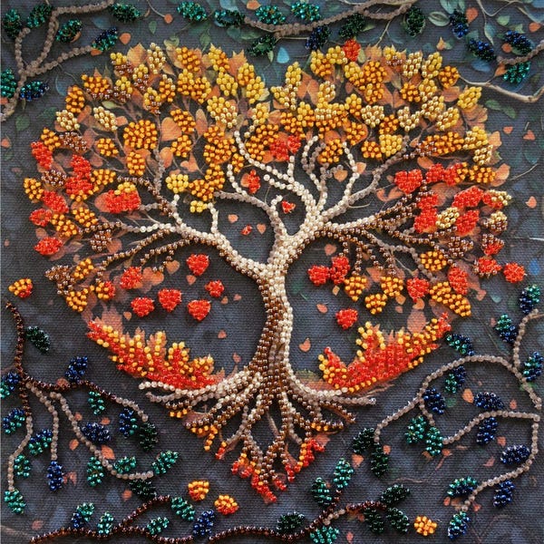 Warm Feelings Tree Bead Embroidery Kit, Abris Art (20x20cm)