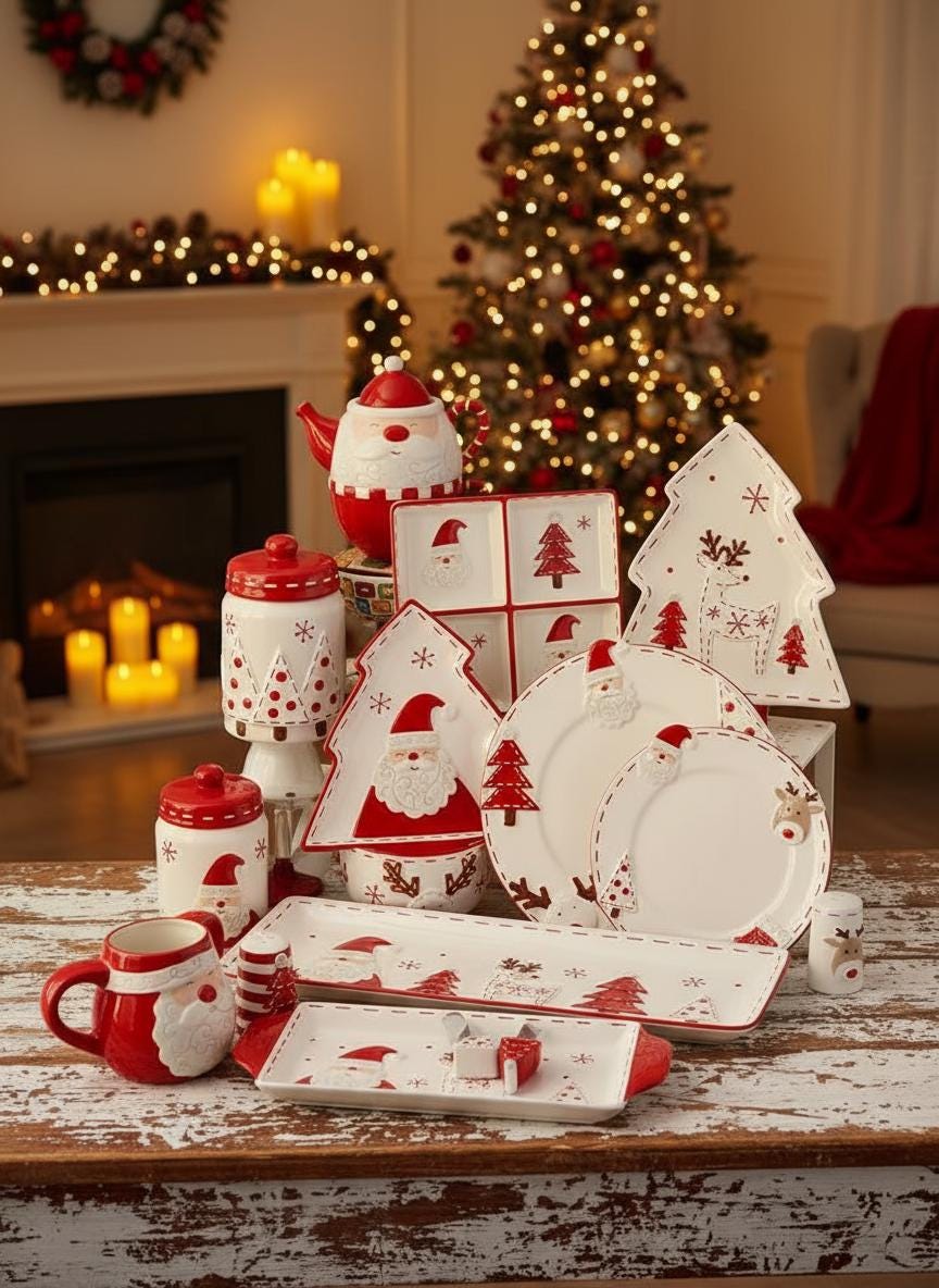 Christmas dinnerware set for 8 - Etsy México, image size:864x1184