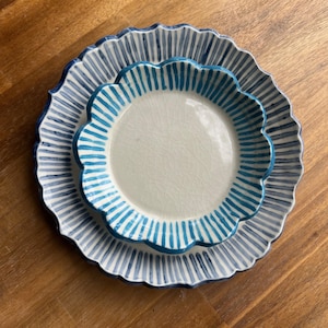 French-inspired striped dessert plate in porcelain