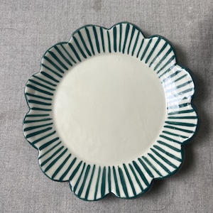 French-inspired teal striped plate