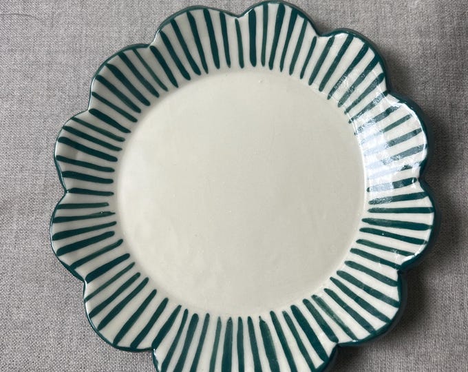 French-inspired teal striped plate