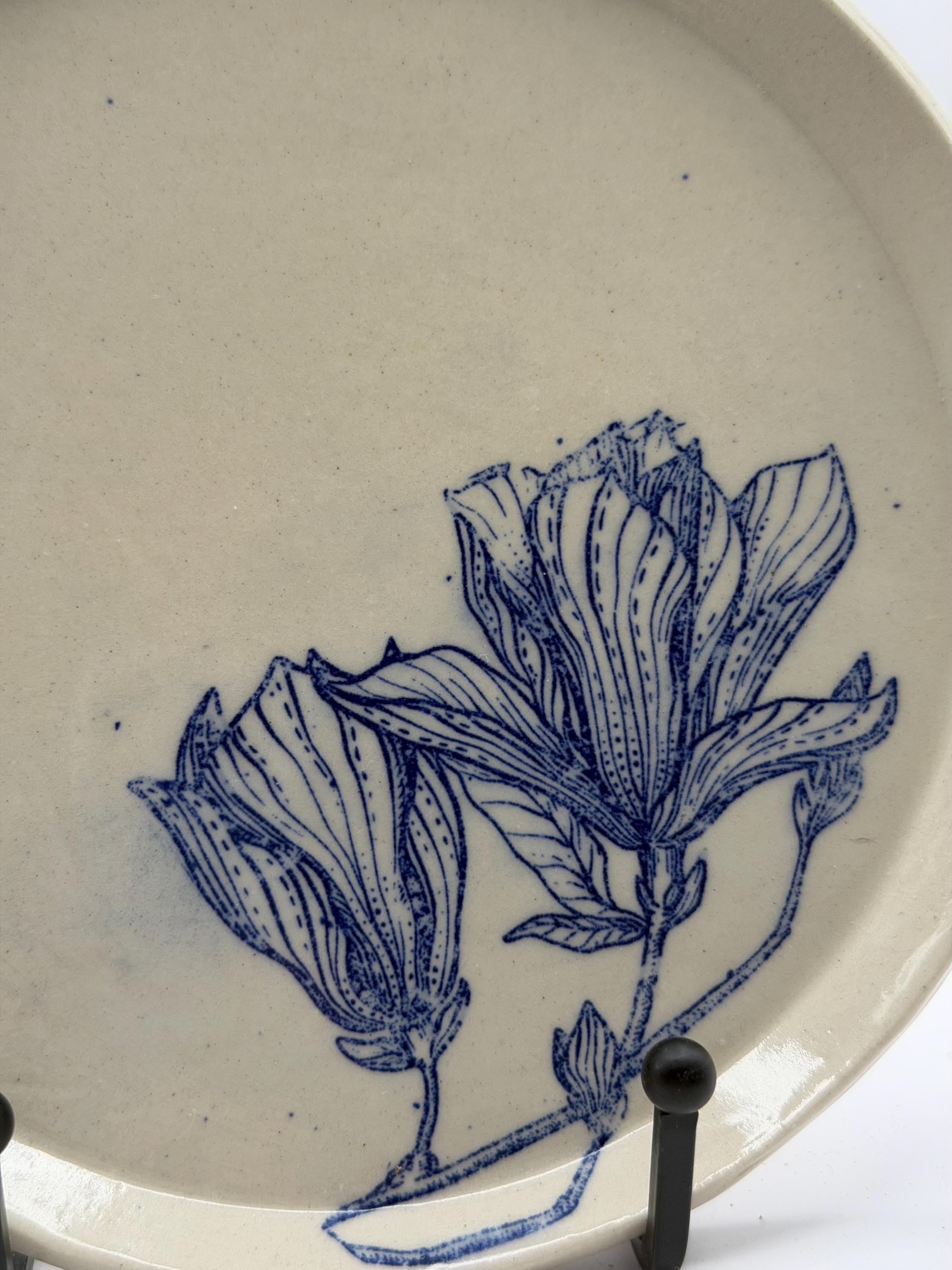 ブルーフローラルボタニカルデザートプレート - フランス風7インチ