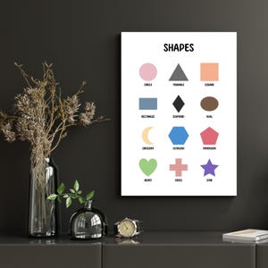 Geometrische Formen Poster Printable Boho Lernposter Montessori Klassenzimmer Dekor Poster homeschool Drucke Kinder Spielzimmer Wand Kunst Dekor