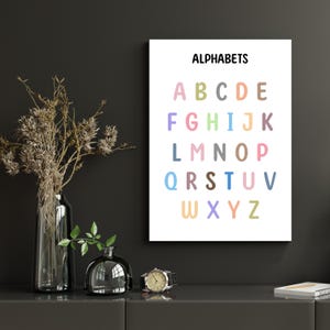 Póster del alfabeto ABC imprimible, póster educativo bohemio, letreros para aulas preescolares, póster decorativo, impresiones para educación en el hogar, decoración de arte de pared para sala de juegos infantil.