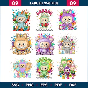 Paquete de imágenes prediseñadas SVG de Labubu: Vector svg, png, pdf, eps, dxf (Descarga digital)