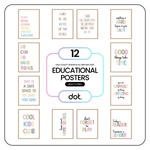 Pacote de pôsteres motivacionais educacionais, decoração de sala de aula boho Montessori para educação domiciliar, afirmações positivas, cartão infantil, arte de parede, impressão