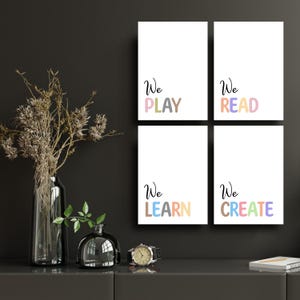 Set von Wir spielen Wand Kunst Dekor wir erstellen wir lernen wir lesen Poster Montessori Klassenzimmer Dekor Poster homeschool Drucke Kinderzimmer Wand Kunst Dekor