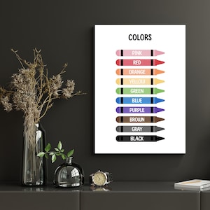 Farben Poster druckbar Boho Lernposter Montessori Klassenzimmer Dekor Poster homeschool Drucke Kinder Spielzimmer Vorschule Wand Kunst Dekor