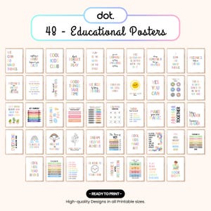 Conjunto de pôsteres motivacionais educacionais, decoração de sala de aula boho Montessori para educação domiciliar, cartões de afirmações positivas para crianças, artes de parede, impressão