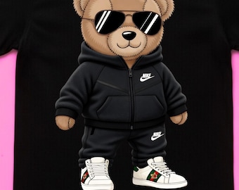 Luxury Designer Teddy Bear PNG: Urban Streetwear Art (Digital Download)