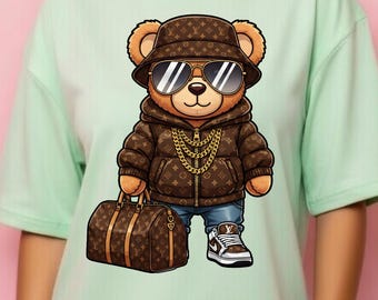 Luxury Designer Teddy Bear PNG: Urban Streetwear Art (Digital Download)