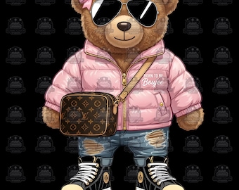 Luxury Designer Teddy Bear PNG: Urban Streetwear Art (Digital Download)